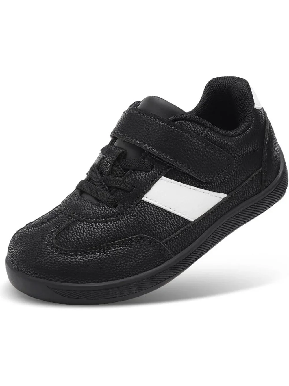 Toddler Black Faux Leather Boys Girls Wide Toe Zero Drop Barefoot Shoes Sneakers